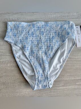 Salt + Cove Juniors' Blue & White Smocked High-Waist Swim Bottoms Size Large